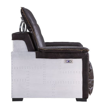 ACME 59943 Nernoss Power Motion Recliner, Dark Grain Brown Leather & Aluminum