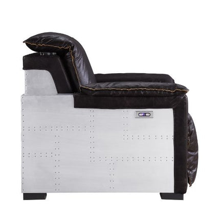 ACME 59943 Nernoss Power Motion Recliner, Dark Grain Brown Leather & Aluminum