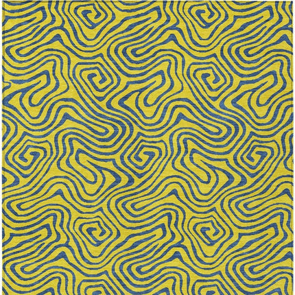 9' X 12' Yellow And Blue Abstract Washable Indoor Outdoor Area Rug