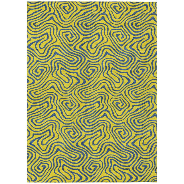 9' X 12' Yellow And Blue Abstract Washable Indoor Outdoor Area Rug HomeRoots
