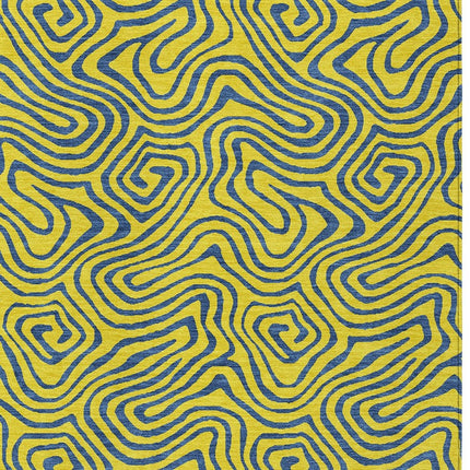 9' X 12' Yellow And Blue Abstract Washable Indoor Outdoor Area Rug