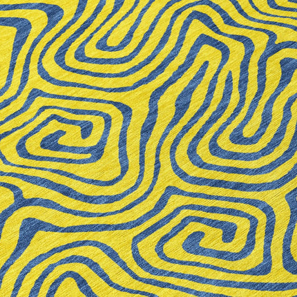 9' X 12' Yellow And Blue Abstract Washable Indoor Outdoor Area Rug