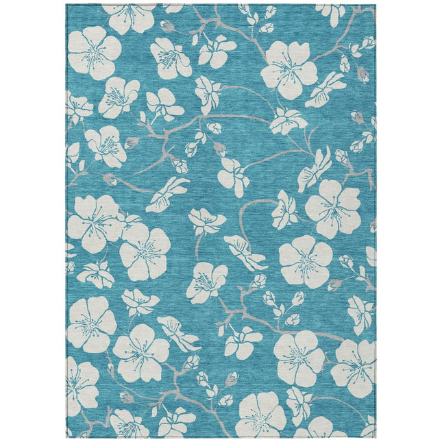 9' X 12' Turquoise Ivory And Gray Floral Washable Indoor Outdoor Area Rug HomeRoots