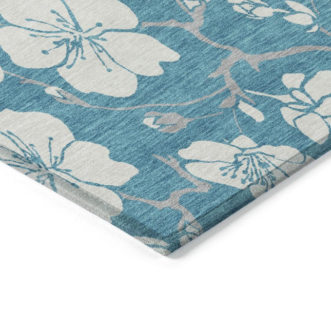 9' X 12' Turquoise Ivory And Gray Floral Washable Indoor Outdoor Area Rug HomeRoots