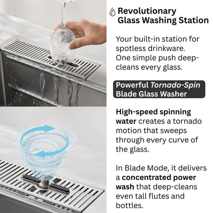 FORNO ACQUA 33 in. Drop-In/Undermount 3-Level Workstation Sink with Faucet, Waterfall & Glass Rinser FORNO ACQUA