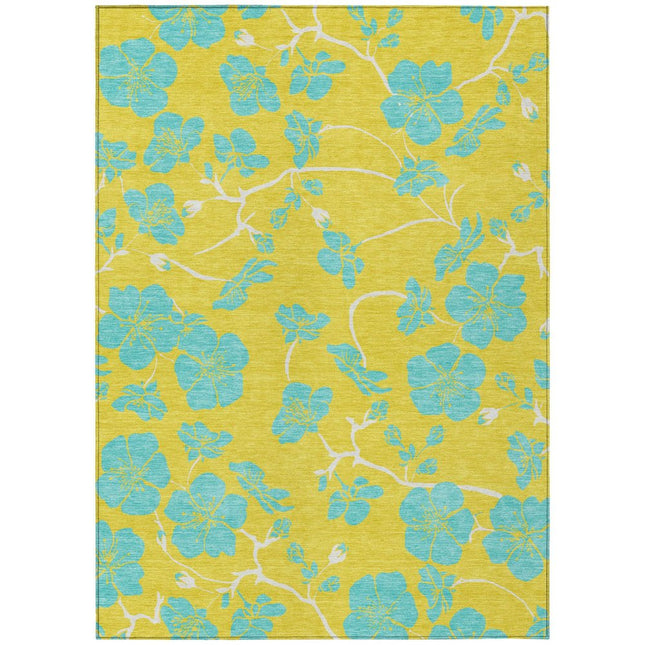 9' X 12' Yellow And Aqua Floral Washable Indoor Outdoor Area Rug HomeRoots