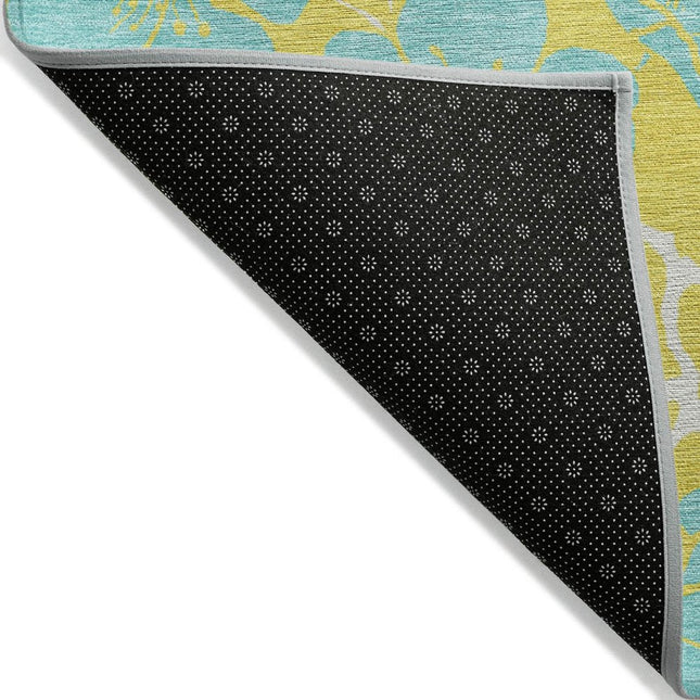 9' X 12' Yellow And Aqua Floral Washable Indoor Outdoor Area Rug HomeRoots
