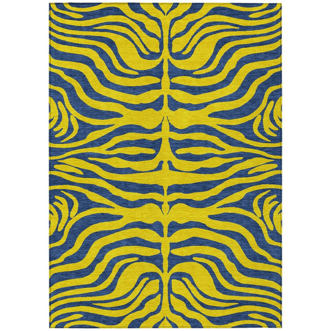 9' X 12' Yellow And Blue Animal Print Washable Indoor Outdoor Area Rug HomeRoots
