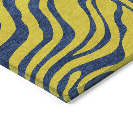 9' X 12' Yellow And Blue Animal Print Washable Indoor Outdoor Area Rug