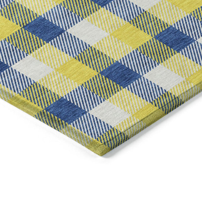 9' X 12' Yellow Blue And Beige Plaid Washable Indoor Outdoor Area Rug HomeRoots