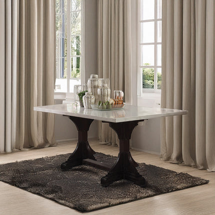 ACME 60180 Gerardo Dining Table, White Marble & Weathered Espresso