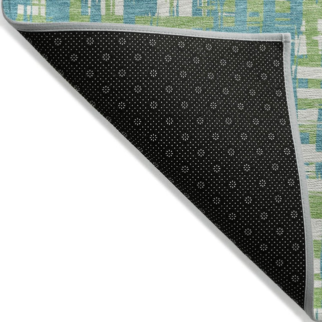 9' X 12' Turquoise Green And Ivory Abstract Washable Indoor Outdoor Area Rug