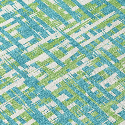 9' X 12' Turquoise Green And Ivory Abstract Washable Indoor Outdoor Area Rug