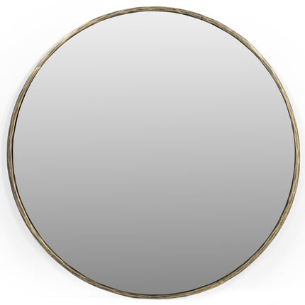36" Antiqued Brass Iron Round Framed Accent Mirror