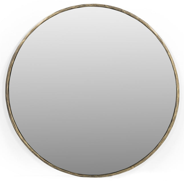 36" Antiqued Brass Iron Round Framed Accent Mirror HomeRoots