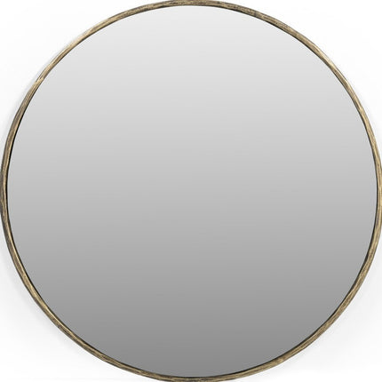 36" Antiqued Brass Iron Round Framed Accent Mirror