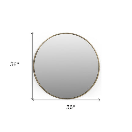 36" Antiqued Brass Iron Round Framed Accent Mirror