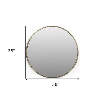 36" Antiqued Brass Iron Round Framed Accent Mirror HomeRoots