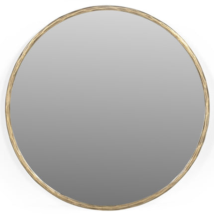 24" Antiqued Brass Iron Round Framed Accent Mirror HomeRoots