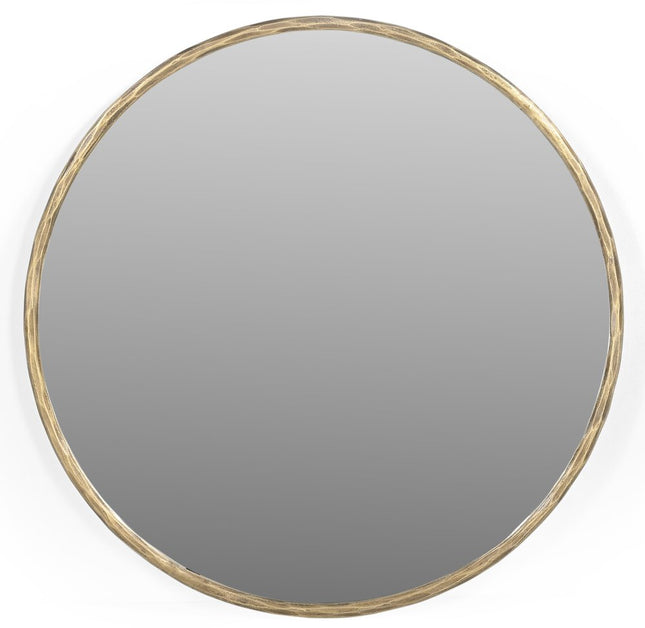 24" Antiqued Brass Iron Round Framed Accent Mirror HomeRoots