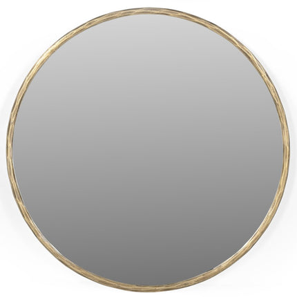 24" Antiqued Brass Iron Round Framed Accent Mirror