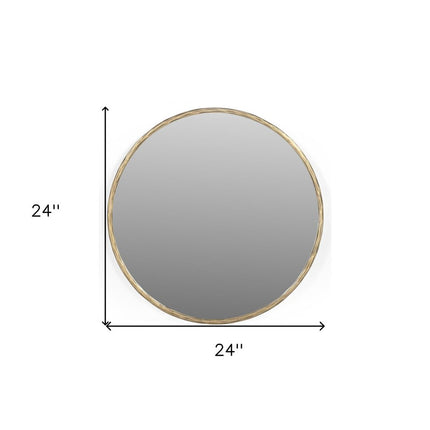 24" Antiqued Brass Iron Round Framed Accent Mirror
