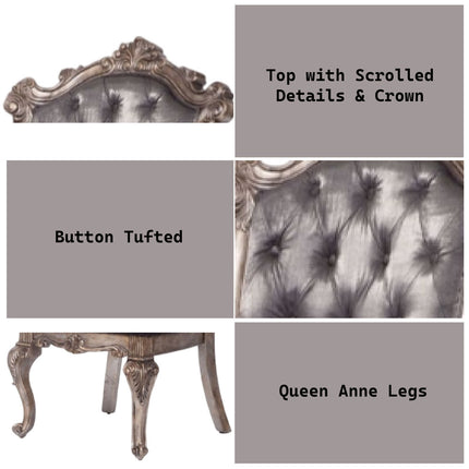 ACME 60542 Chantelle Side Chair, Silver Gray Silk-Like Fabric & Antique Platinum