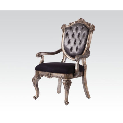 ACME 60543 Chantelle Arm Chair, Silver Gray Silk-Like Fabric & Antique Platinum