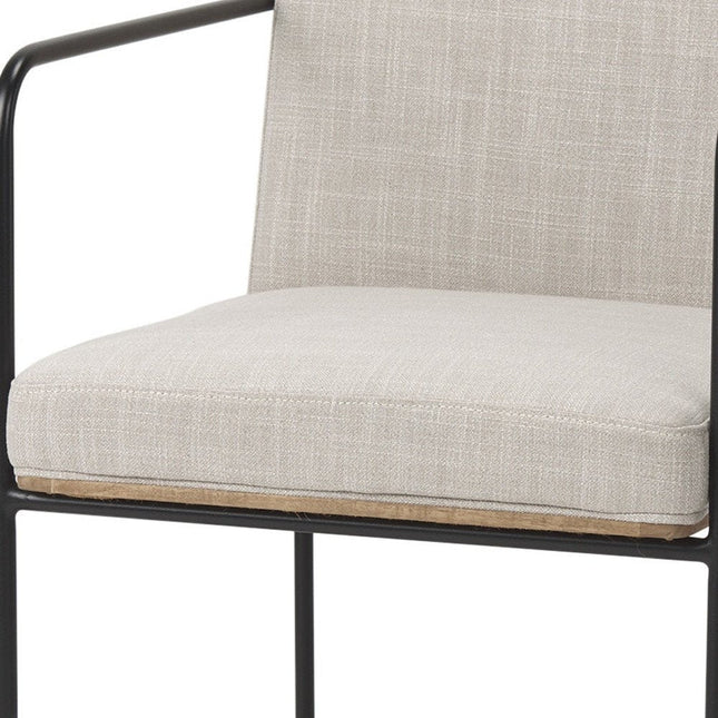 Beige and Black Upholstered Cushion And Metal Dining Arm Chair HomeRoots