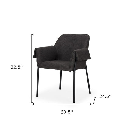 Set of Two Gray and Black Fabric Dining Arm Chairs