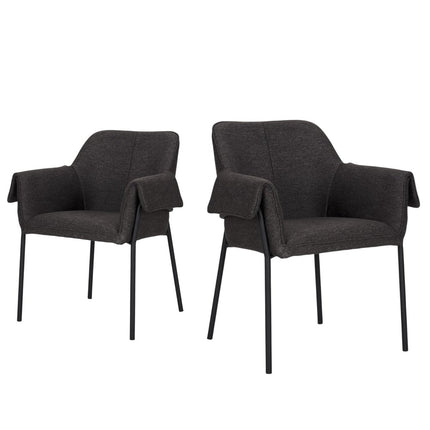 Set of Two Gray and Black Fabric Dining Arm Chairs