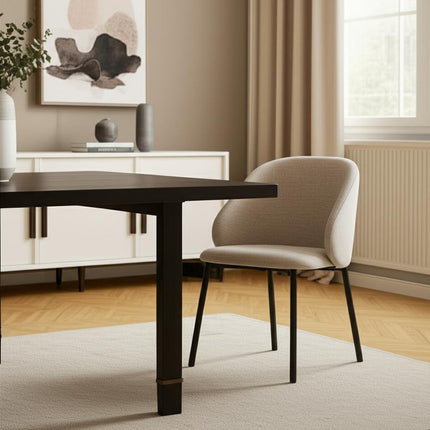 Set of Two Gray and Black Fabric Dining Side Chairs