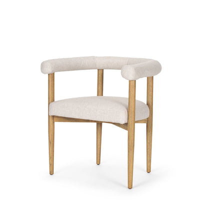 Beige and Brown Upholstered Cushion And Solid Wood Open Back Dining Arm Chair