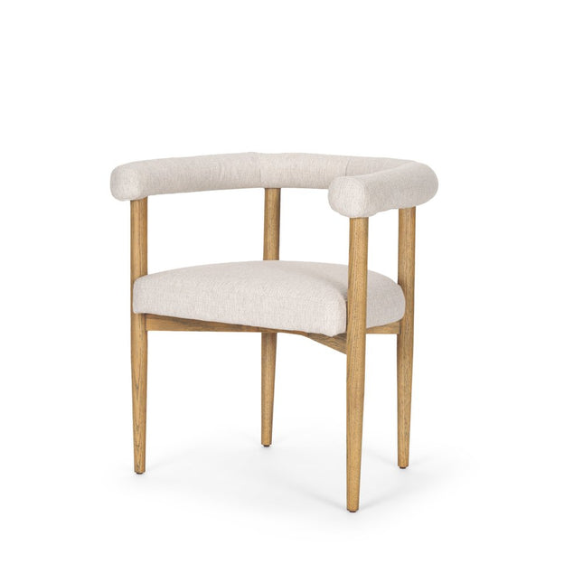 Beige and Brown Upholstered Cushion And Solid Wood Open Back Dining Arm Chair HomeRoots