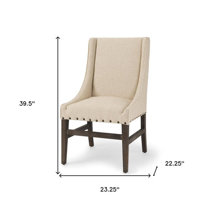 Cream and Brown Upholstered Linen And Solid Wood Dining Side Chair HomeRoots
