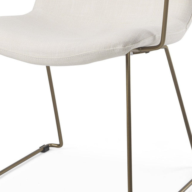 Beige and Gold Fabric and Wood Dining Arm Chair HomeRoots