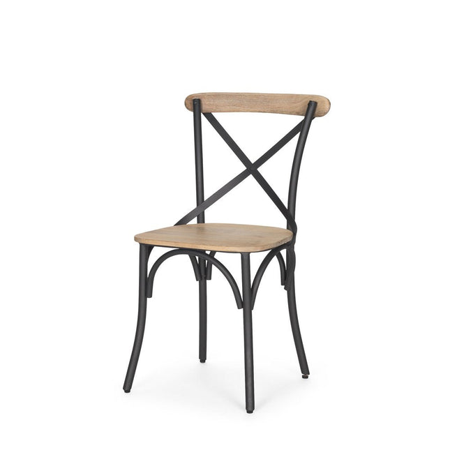 Set of Two Light Brown and Black Solid Wood Cross Back Dining Side Chairs HomeRoots