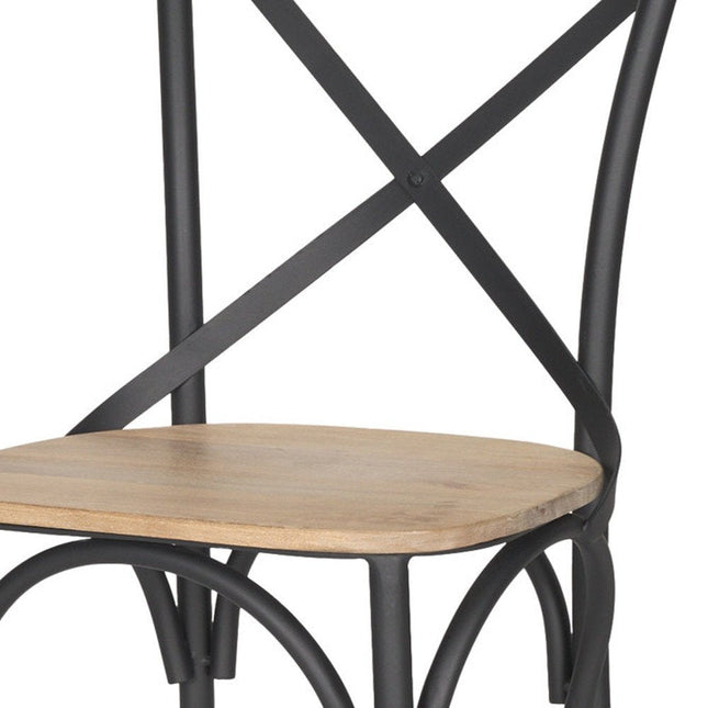 Set of Two Light Brown and Black Solid Wood Cross Back Dining Side Chairs HomeRoots