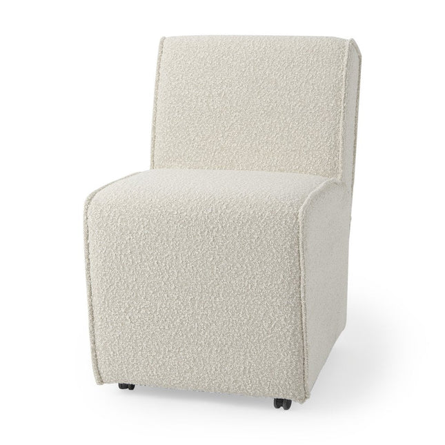 Set of Two Cream Boucle Swivel Dining Side Chairs With Wheels HomeRoots