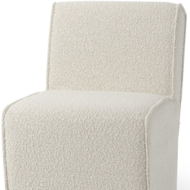 Set of Two Cream Boucle Swivel Dining Side Chairs With Wheels HomeRoots