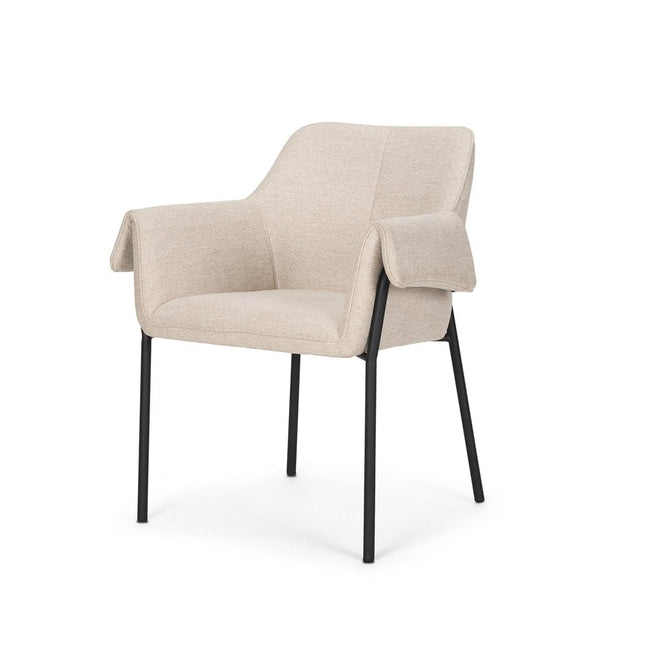 Set of Two Beige and Black Fabric Dining Arm Chairs HomeRoots