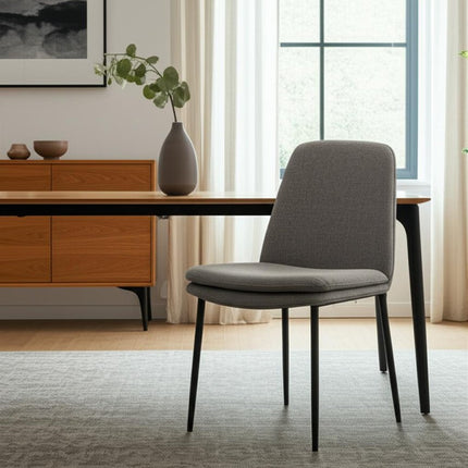 Set of Two Gray and Black Fabric Dining Side Chairs