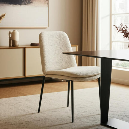 Set of Two Cream and Black Boucle Dining Side Chairs