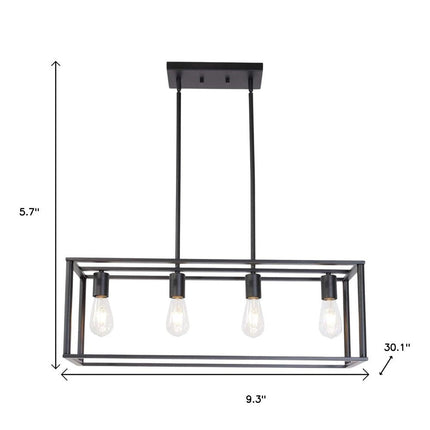 Black Metal Four Light Caged Rectangular Hanging Pendent Light HomeRoots