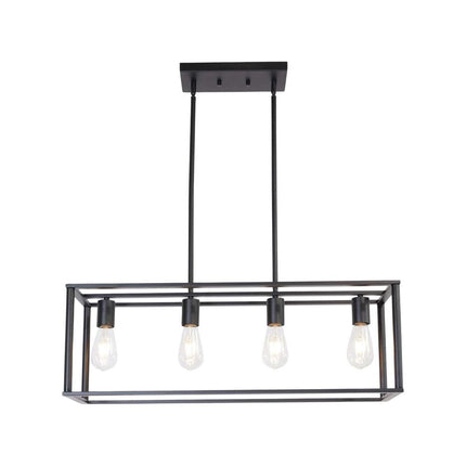 Black Metal Four Light Caged Rectangular Hanging Pendent Light HomeRoots