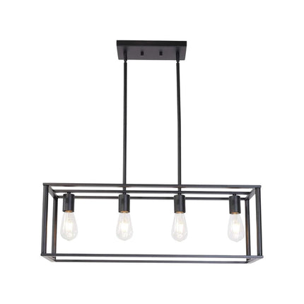 Black Metal Four Light Caged Rectangular Hanging Pendent Light HomeRoots