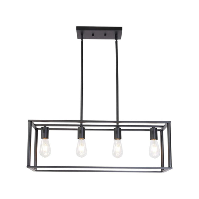 Black Metal Four Light Caged Rectangular Hanging Pendent Light HomeRoots