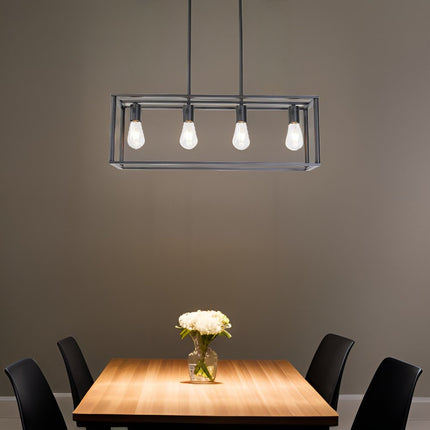 Black Metal Four Light Caged Rectangular Hanging Pendent Light HomeRoots