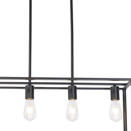 Black Metal Four Light Caged Rectangular Hanging Pendent Light HomeRoots