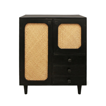 32" Black Distressed Solid Wood Three Drawer Sideboard with Two Doors HomeRoots